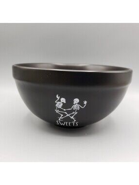 Rae Dunn Black Mixing Bowl Dancing Skeleton SWEETS Nesting Magenta Halloween